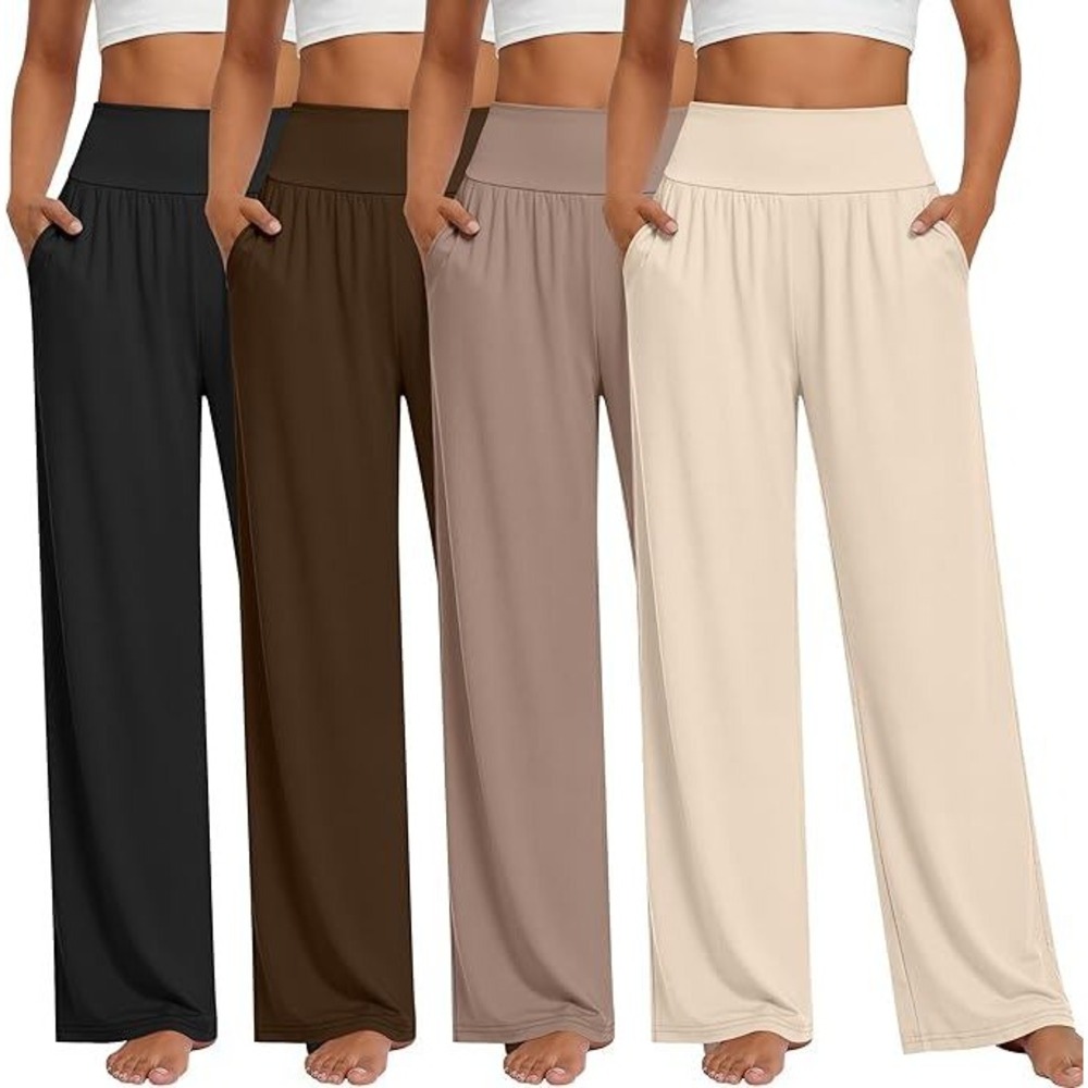 MSRP $26 Neer 4 Pack Women's M Wide Leg Yoga Pants, High Waist Casual Soft